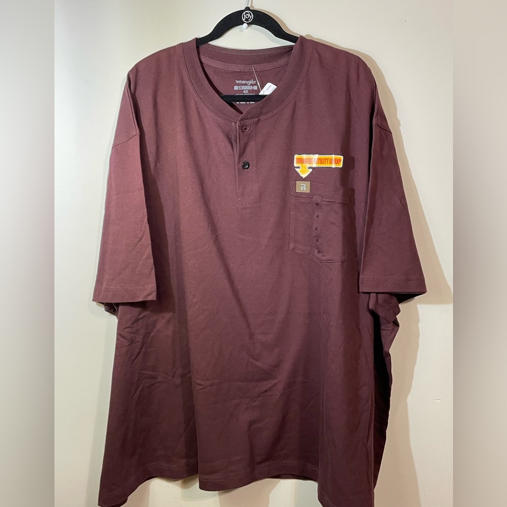Wrangler pocket T-shirt Men’s‎ 4XL Burgundy Henley Short Sleeve Button shirt NWT